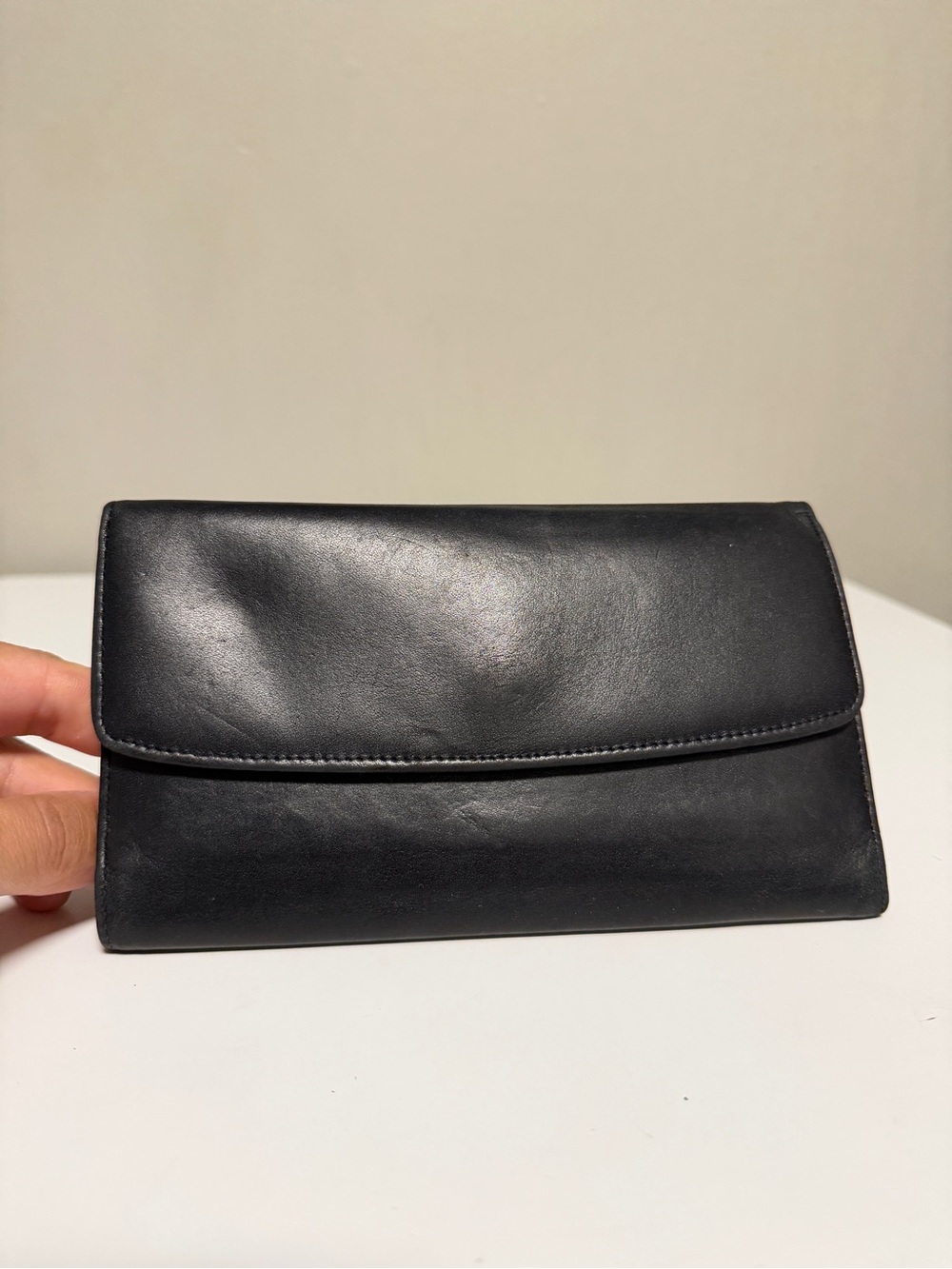 Coach Black Leather Credit Card Trifold Long Wallet - Vintage